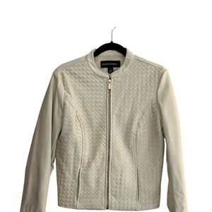 Colleen Lopez Cream Basketweave Vegan Leather Jacket Women’s Small